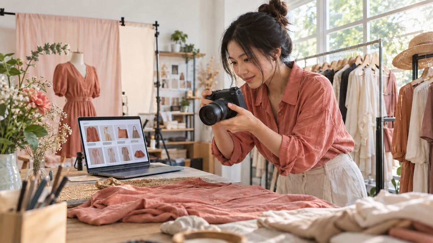 Góc làm việc minh họa chủ đề công ty thiết kế website thời trang